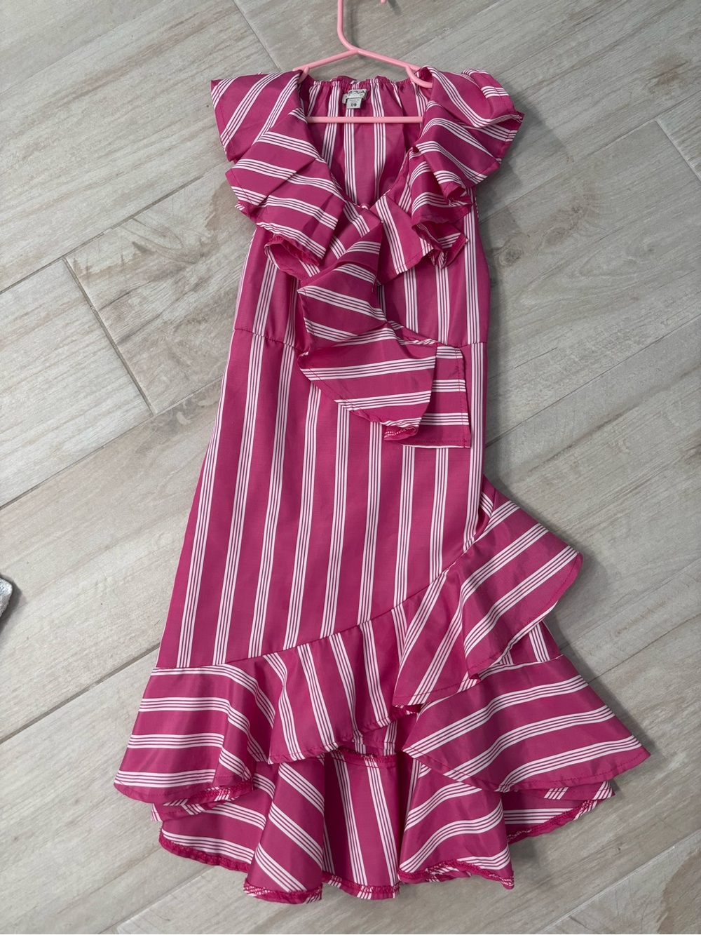 Habitual girls Pink & White Striped Ruffle Midi Dress
